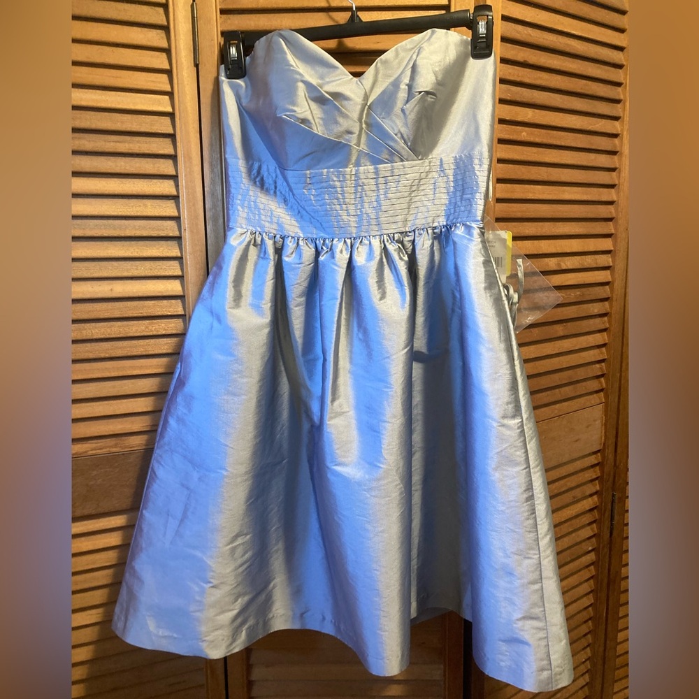 Alfred Sung Dupioni Gray Strapless or Spaghetti Strapped Cocktail Dress